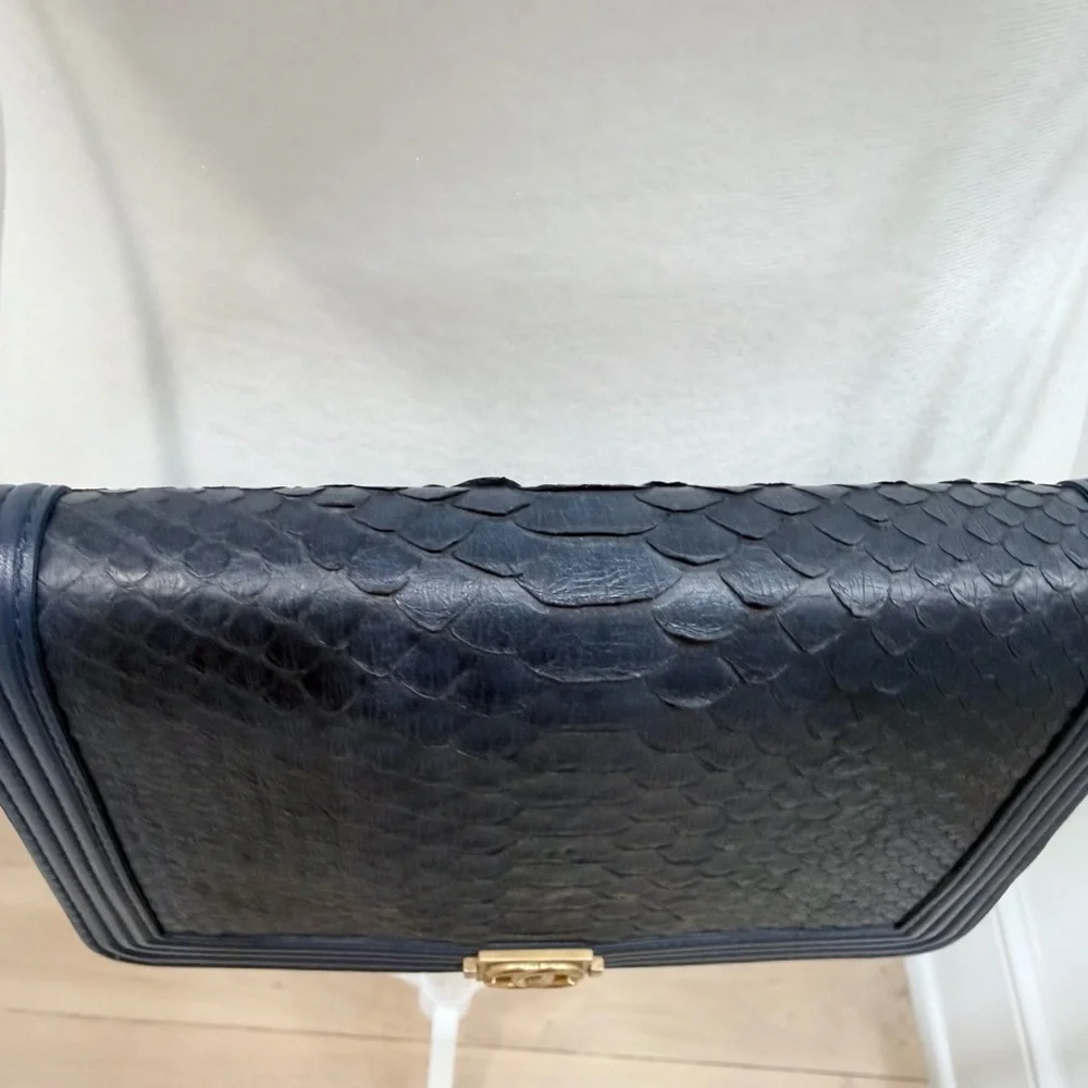 CHANEL O-Mini Boy Bag Python Exotic Leather Gold CC Lock Wallet on chain